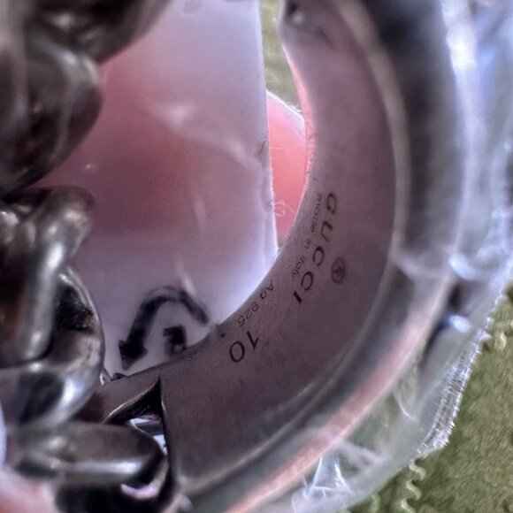 New Gucci Logo Chain Ring Silver Black Enamel Sz 10 IT 5 US - Picture 10 of 11